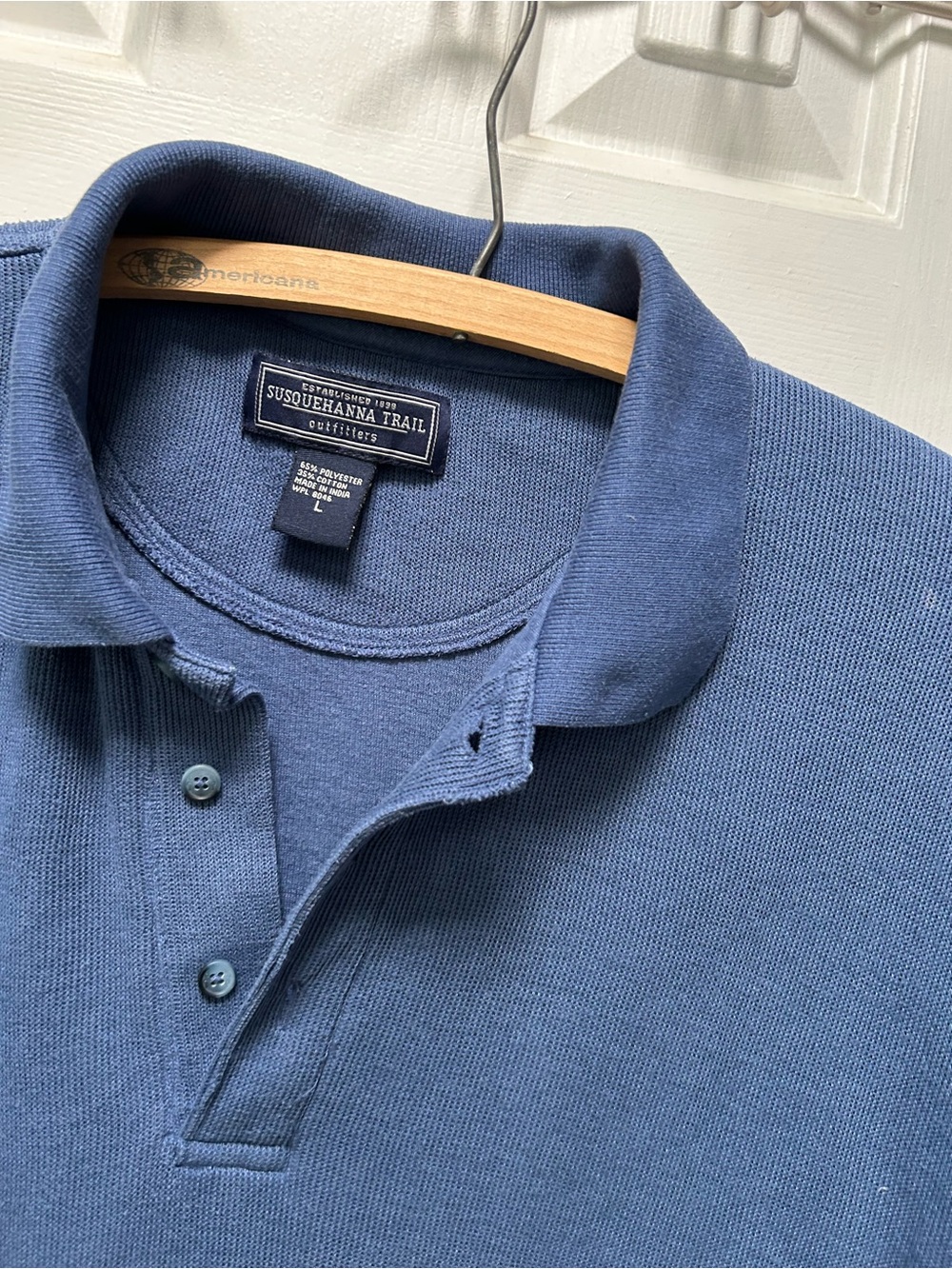 Susquehanna Trail Outfitters Lg Blue Polo Shirt - long sleeve- excellent cond.
